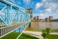 The John A. Roebling Suspension Bridge, seen from Smale Riverfront Park, in Cincinnati, Ohio Royalty Free Stock Photo