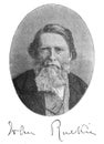 The John Ruskin`s portrait, the british writer in the old book the Great Authors, by W. Dalgleish, 1891, London Royalty Free Stock Photo