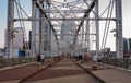 John Seigenthaler pedestrian bridge or Shelby street crossing as dusk falls in Nashville Royalty Free Stock Photo