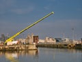 A John Sutch mobile crane operating at the Alfred Dock lock gates in Birkenhead, Wirral, UK