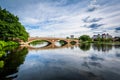 The John W Weeks Bridge and Charles River in Cambridge, Massachusetts. Royalty Free Stock Photo