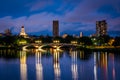 The John W Weeks Bridge and Charles River at night, in Cambridge Royalty Free Stock Photo