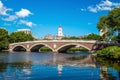 John W. Weeks Bridge with clock tower over Charles River