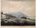 1788 John Webber Lithograph Drawing Engraving Lithograph Print Sketch Macau Ama Temple Landscape Portuguese Macao Vintage Antique