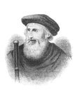 The John Wycliffe`s portrait, an English scholastic philosopher, theologian, biblical translator, reformer, priest, and a seminar Royalty Free Stock Photo