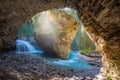 Johnston Canyon cave in Spring season with waterfalls, Johnston Canyon Trail, Alberta, Canada Royalty Free Stock Photo