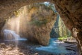 Johnston Canyon cave in Spring season with waterfalls, Johnston Canyon Trail, Alberta, Canada Royalty Free Stock Photo