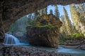 Johnston Canyon cave in Spring season with waterfalls, Johnston Canyon Trail, Alberta, Canada Royalty Free Stock Photo