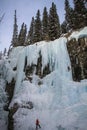 Johnston Canyon`s Upper falls with ice climbers , bow river, alberta Canada