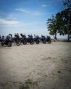 Super Tenere motorcycles parking together by the beach Royalty Free Stock Photo