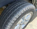 Used tires with worn tire treads.