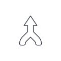 Join arrow, up direction, connecting thin line icon. Linear vector symbol