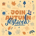 Join autumn festival lettering with doodles