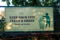 Join the campaign for a clean and green city! Eye-catching billboard with cliparts and quotes inspiring citizens to maintain a
