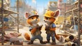 Adventurous Foxes Surrounded by Wooden Scaffolding - Photorealistic Illustrations of Curious Vulpine Explorers