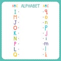 Join each capital letter with the lowercase letter. From I to Q. Worksheet for kindergarten and preschool. Exercises for children