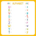 Join each capital letter with the lowercase letter. From R to Z. Worksheet for kindergarten and preschool. Exercises for children