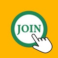 Join icon. Sign up concept. Hand Mouse Cursor Clicks the Button Royalty Free Stock Photo