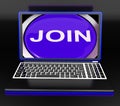 Join On Laptop Shows Registered Membership Or Volunteer Online Royalty Free Stock Photo