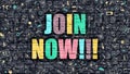 Join Now in Multicolor. Doodle Design. Royalty Free Stock Photo