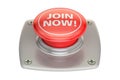 Join Now Red button, 3D rendering