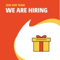 Join Our Team. Busienss Company Giftbox We Are Hiring Poster Callout Design. Vector background