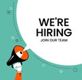 Join our team concept. WE\'RE HIRING banner. Open Recruitment Creative Ad.Looking for Talents Advertising.