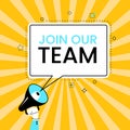 Join our team concept. WE\'RE HIRING banner. Open Recruitment Creative Ad.Looking for Talents Advertising.