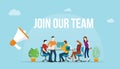 Join our team concept with team people working together on the desk