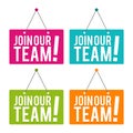 Join our Team hanging Door Sign. Eps10 Vector. Royalty Free Stock Photo
