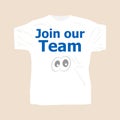 Join our team . Man wearing white blank t-shirt