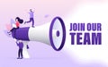 Join our team people, great design for any purposes. Flat join our team people for flyer design. Girl with megaphone