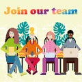 Join our team for promotion design. Hiring vector illustration. Job opportunity. Vector concept illustration. Job interview