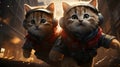 Dynamic Duo: Two Cats in Superhero Rescuer Suits Soaring through the Night City Ai generated