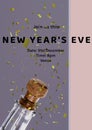 Join us in celebrating new year\'s eve party text with champagne bottle and confetti