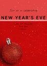 Join us in celebrating new year\'s eve party text over red bauble and confetti