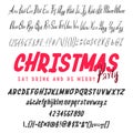 Join us for a Christmas party horizontal flyer. Vector of stylized two fonts handwritten and alphabet.