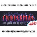 Join us for a Christmas party horizontal flyer. Vector of stylized two fonts handwritten and alphabet.