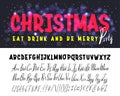 Join us for a Christmas party horizontal flyer. Vector of stylized two fonts handwritten and alphabet.