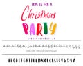 Join us for a Christmas party horizontal flyer. Vector of stylized two fonts handwritten and alphabet.