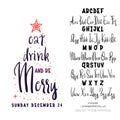 Join us for a Christmas party horizontal flyer. Vector of stylized two fonts handwritten and alphabet.