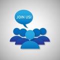 Join us web icon, group of people, blue vector illustration Royalty Free Stock Photo