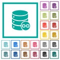 Joined database tables flat color icons with quadrant frames