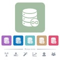 Joined database tables flat icons on color rounded square backgrounds