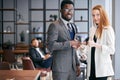 Successful deal of african and caucasian business people Royalty Free Stock Photo