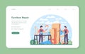 Joiner or carpenter web banner or landing page. Wooden furniture