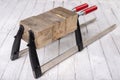 Joiner clamp for gluing wood. Carpentry accessories in the workshop