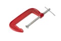 Red clamp on a white background. Joiner`s clamp close-up Royalty Free Stock Photo