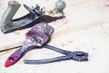 Joiner`s tools: hammer, jack plane and pliers Royalty Free Stock Photo