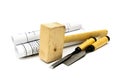 Joiner's works. Drawings for building and working Royalty Free Stock Photo